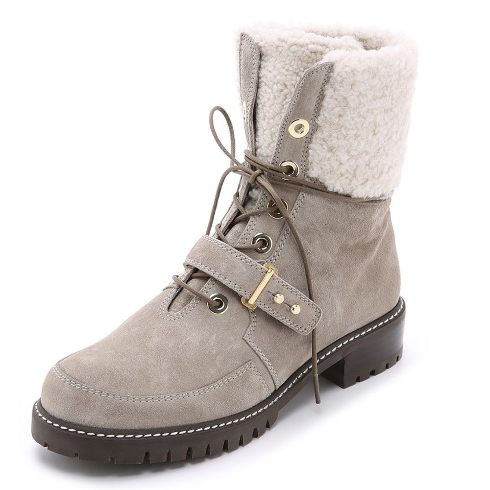 Stuart Weitzman Women’s Sz 8.5 Viking Combat Boots Lace Up Shearling Snow Buckle